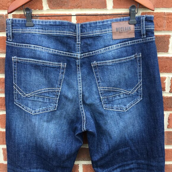 Reclaim Jeans Mens Size 36 Relaxed Fit Dark Wash Fade Whiskering - Picture 6 of 13